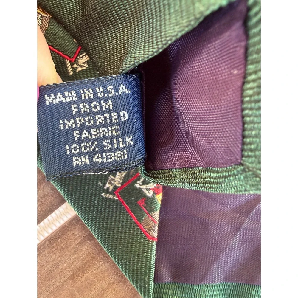 Vintage Polo Ralph Lauren‎ Mens Silk Tie Green Golf Crest Made in USA Hand Made